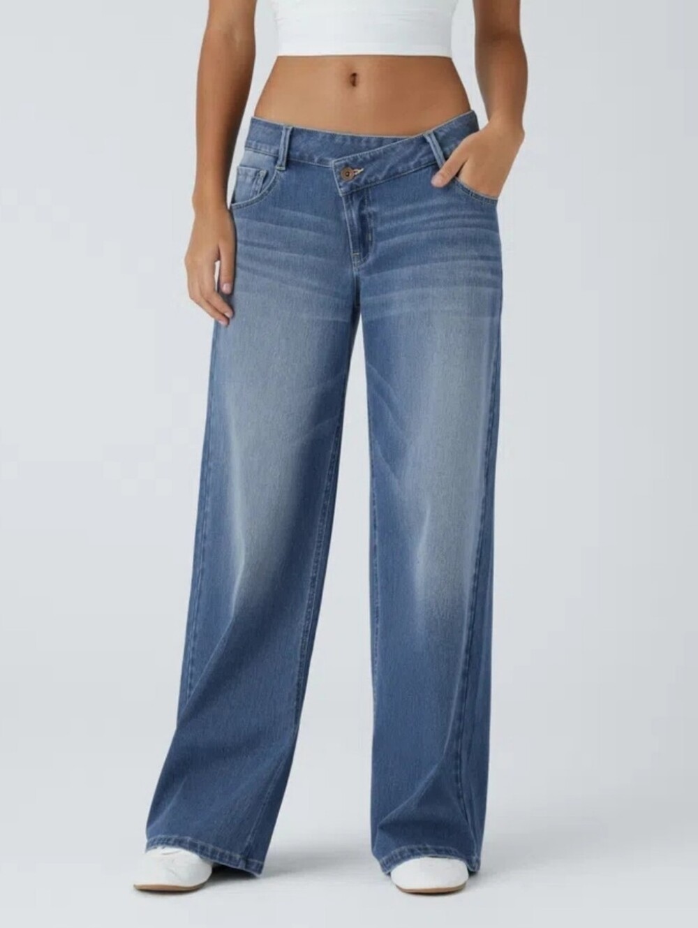 Halara Flex Asymmetric Low Rise Baggy Wide Leg Washed Casual Jean L Petite 12-14